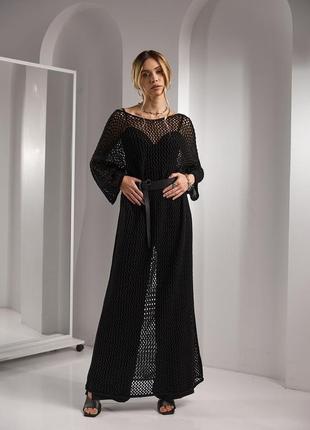 Женское длинное платье-сетка черного цвета2 фото