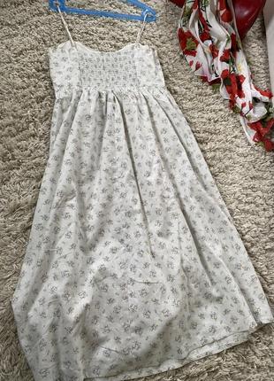 Шикарный длинный льняной сарафан в мелкий цветочный принт,h&m,p.m-l