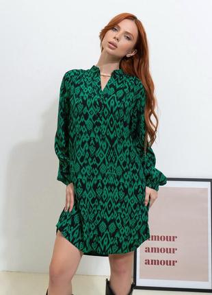 Зеленое свободное платье-рубашка из хлопка, размер s1 фото