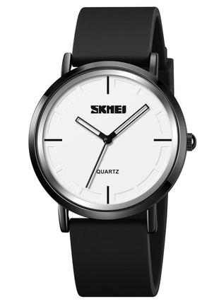 Женские наручные часы skmei 2050 black-white с силиконовым ремешком