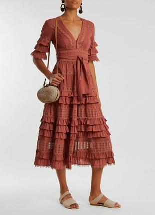 Брендовое люкс платье в стиле zimmermann макси длины цвета dusty rose со вставками прошвой2 фото