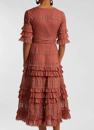 Брендовое люкс платье в стиле zimmermann макси длины цвета dusty rose со вставками прошвой8 фото