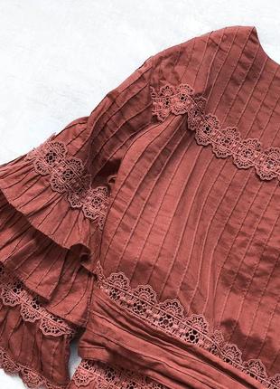 Брендовое люкс платье в стиле zimmermann макси длины цвета dusty rose со вставками прошвой10 фото