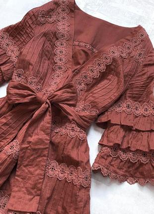 Брендовое люкс платье в стиле zimmermann макси длины цвета dusty rose со вставками прошвой3 фото