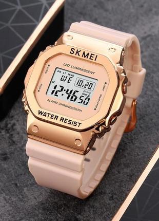 Женские розовые наручные электронные часы skmei 1851 pk