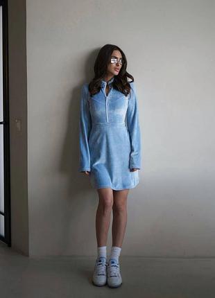 Жіноча сукня з велюру на блискавці, повсякденна сукня велюрова з довгим рукавом