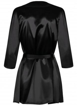 Satinia robe black чорний атласний халат з трусиками obsessive в глянцевому уп3 фото