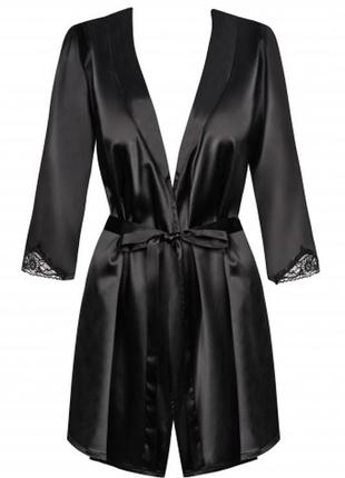 Satinia robe black черный атласный халат с трусиками obsessive в глянцевой уп2 фото