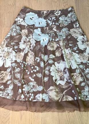 Легкая юбка principles из шелка с хлопком на шелковой подкладке в цветы2 фото