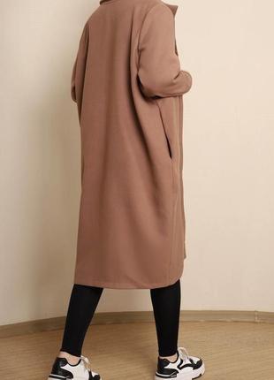 Качественное бежевое женское пальто миди кашемировое пальто кокон свободное пальто оверсайз пальто халат пальто-кокон пальто-халат пальто батал2 фото
