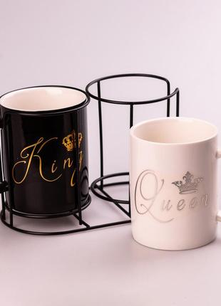 Набір керамічних чашок 400 мл queen&king з підставкою 2 штуки2 фото