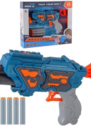 Бластер детский игрушечный ray flame пистолет стреляет мягкими пулями
