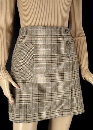 Брендовая юбка "tu" бежево-коричневая в клетку. размер uk12.