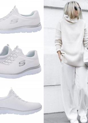 Приголомшливі текстильні кросівки американського бренду skechers summits white/silver2 фото