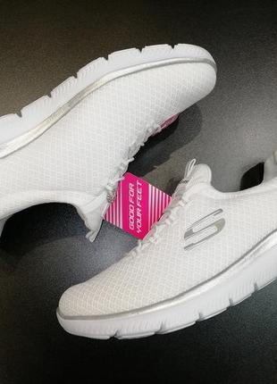 Приголомшливі текстильні кросівки американського бренду skechers summits white/silver5 фото