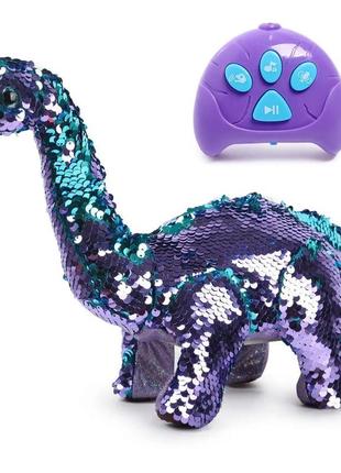 Мягкая игрушка динозавр на радиоуправлении в пайетках повторюшка на батарейках