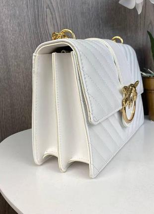 Модная женская мини сумочка на цепочке белая золотистая3 фото