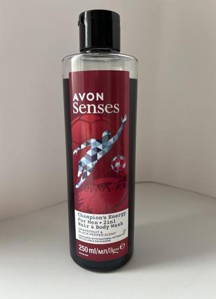 Avon senses 2в1 шампунь-гель для душа для мужчин "энергия чемпиона", 250мл.1 фото