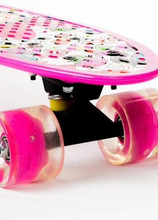 Розовый пенни борд для девочек минни маус со светящимися колесами скейтборд penny board5 фото