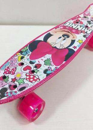 Розовый пенни борд для девочек минни маус со светящимися колесами скейтборд penny board1 фото