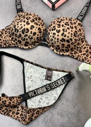 Комплект женский victoria’s secret model rhinestone двойка топ+трусики леопард kk0107 фото