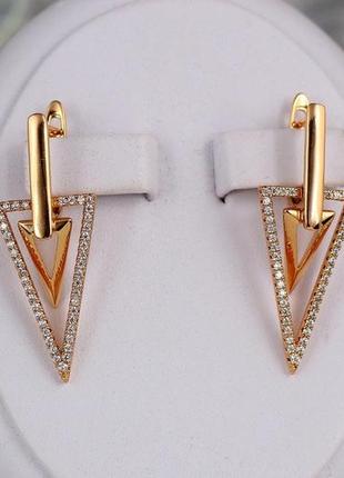 Серьги  xuping jewelry двойное копье 3,5 см золотистые