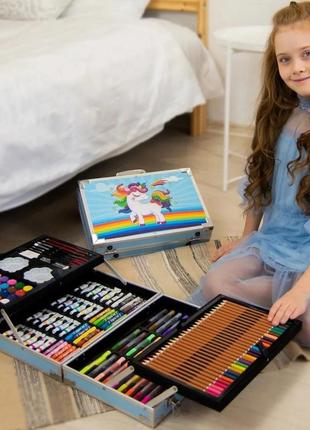 Набір для малювання та творчості дитячий у валізі єдиноріг 145 предметів1 фото