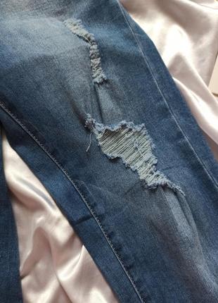 Стрейчевые эластичные джинсы со стразами рваные американка голубые синие5 фото