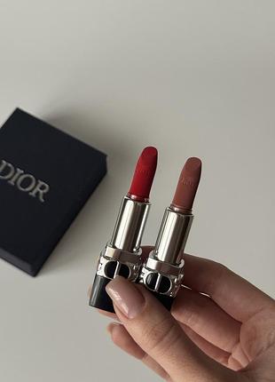 Подарунковий набір помад діор стійка вельветова червона нюдова рожева помада для губ...
