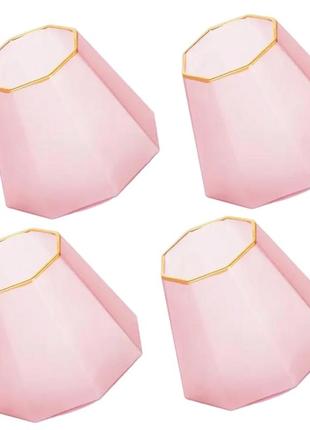 Набір склянок рожевих діамант для напоїв із матового скла із золотим обідком леді пінк грань 375 мл