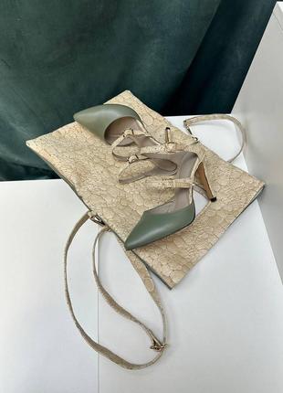 Екслюзивні туфлі з італійської шкіри та замші жіночі на підборах шпильці з ремінцями пряжками3 фото