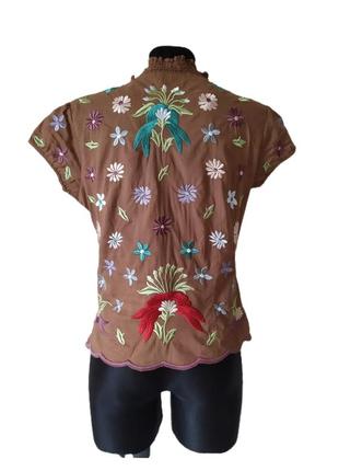 Летняя натуральная коричневая блуза сорочка рубашка вышиванка топ хлопок вышивка imidz4 фото