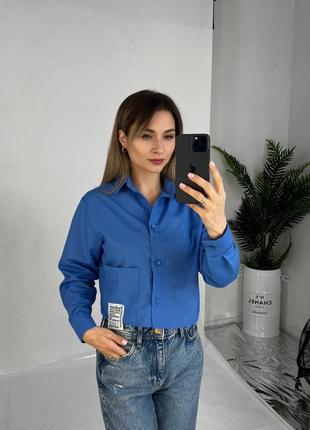 Рубашка укороченная с накладним карманом хлопок