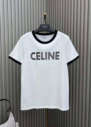 Футболка в стилі celine біла чорна котон
