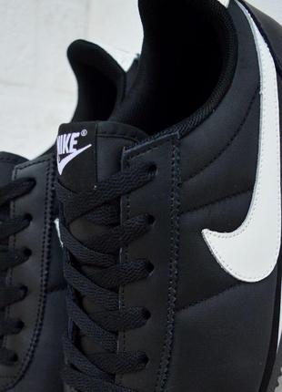 Nike cortez чорні з білим, шкіра нейлон кросівки найк кортез кросовки8 фото