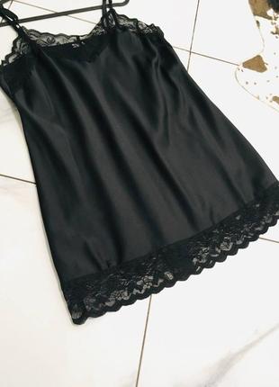 Чёрная ночнушка платье-комбинация с кружевом esmara6 фото