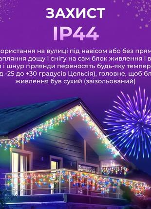 Гірлянда вулична бахрома 100 led світлодіодна 3 метри білий провід 18 ниток8 фото