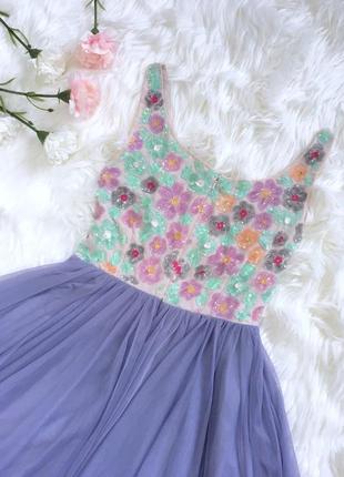Пишна лавандова тюлева сукня розшита паєтками8 фото
