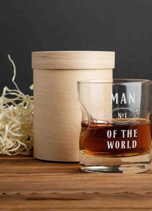 Склянка з кулею "man №1 of the world" для віскі, англійська, тубус зі шпону pro7703 фото