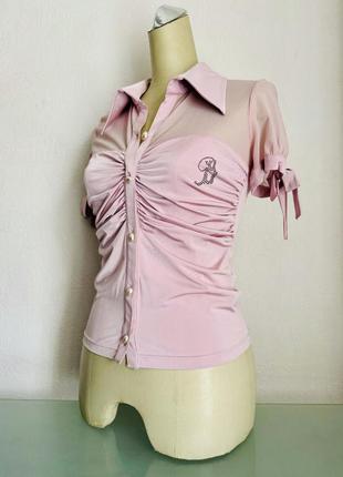 Блуза рубашка тонкая женская розовая с коротким рукавом balizza3 фото