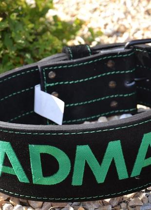 Пояс для важкої атлетики madmax mfb-301 suede single prong шкіряний black/green l2 фото