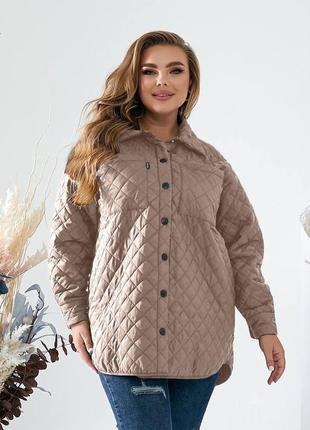 Жіноча утеплена стігана куртка вільного крою на кнопках з коміром р.48-645 фото