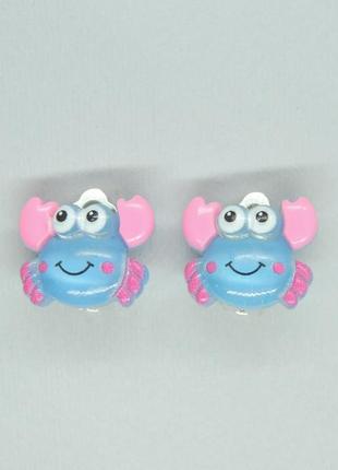 Кліпси сережки дитячі для вух без пробивання вуха liresmina jewelry милий блакитно рожевий крабик веселунчик