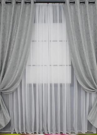 Комплект штор на люверсах з тканини льон  (2шт. 1,5х2,5м) "pavliani". колір сірий3 фото