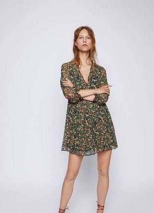 Чёрное шифоновое платье в цветочек zara