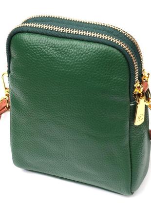Небольшая сумка трапеция для женщин из натуральной кожи vintage 22268 зеленая2 фото