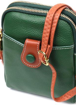 Небольшая сумка трапеция для женщин из натуральной кожи vintage 22268 зеленая