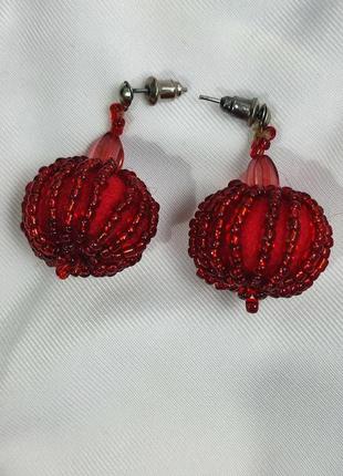 Серёжки ручной работы бисер красные