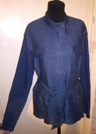 Льняной-лён-вискоза,джинс-трикотаж,комбинированный жакет-кардиган с поясом,pennypull1 фото
