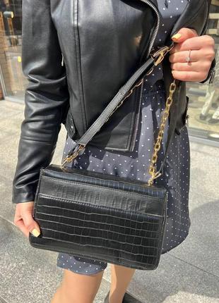 Жіноча сумка з еко-шкіри dior caro croco діор молодіжна, брендова сумка через плече6 фото
